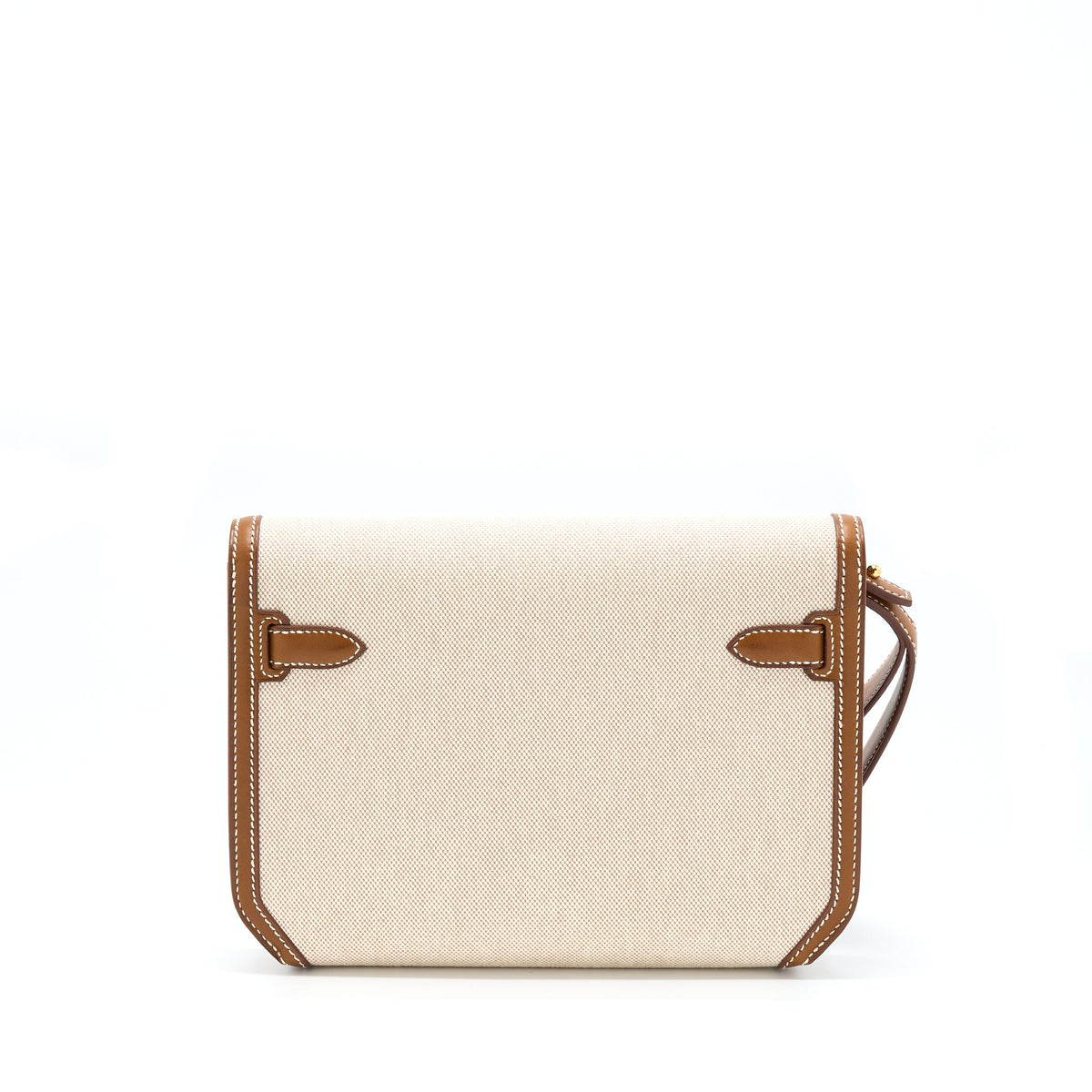 Hermes Pochette Kelly Depeches 25 Canvas and Barenia, Ecru/ Beige / Fauve GHW