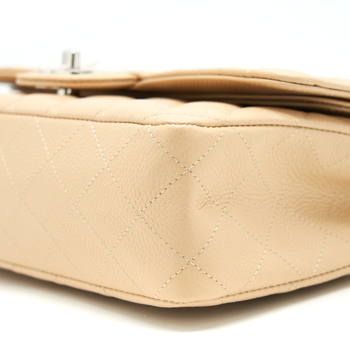 CHANEL MEDIUM CLASSIC DOUBLE FLAP BAG CAVIAR BEIGE SHW