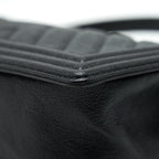 CHANEL CHEVRON MEDIUM BOY CHANEL HANDBAG CAVIAR BLACK GHW