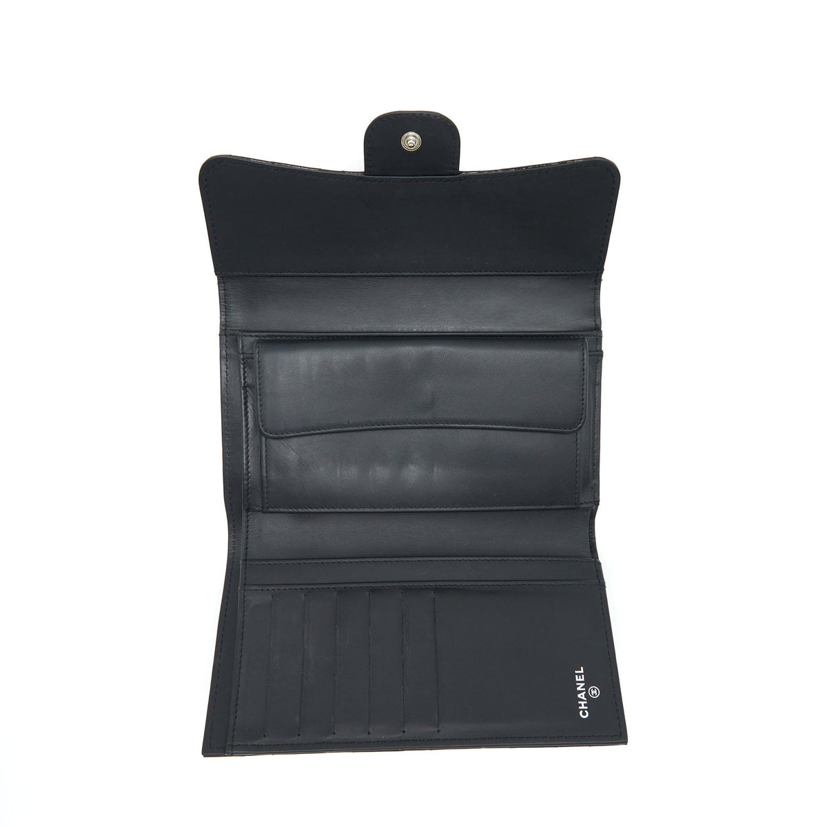 CHANEL CLASSIC FLAP LONG WALLET PATENT BLACK SHW