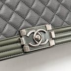 Chanel new medium boy bag goatskin/patent grey ruthenium silver hardware