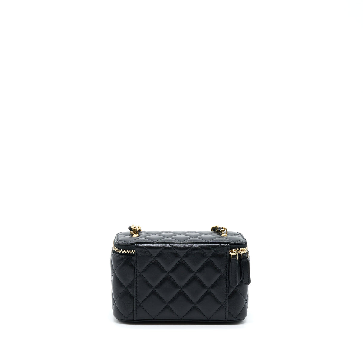 CHANEL PEARL CRUSH LONG VANITY WITH CHAIN LAMBSKIN BLACK GHW