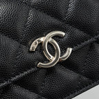 CHANEL 22S COCO LETTERING MINI FLAP BAG WITH ENAMEL TOP HANDLE CAVIAR BLACK SHW