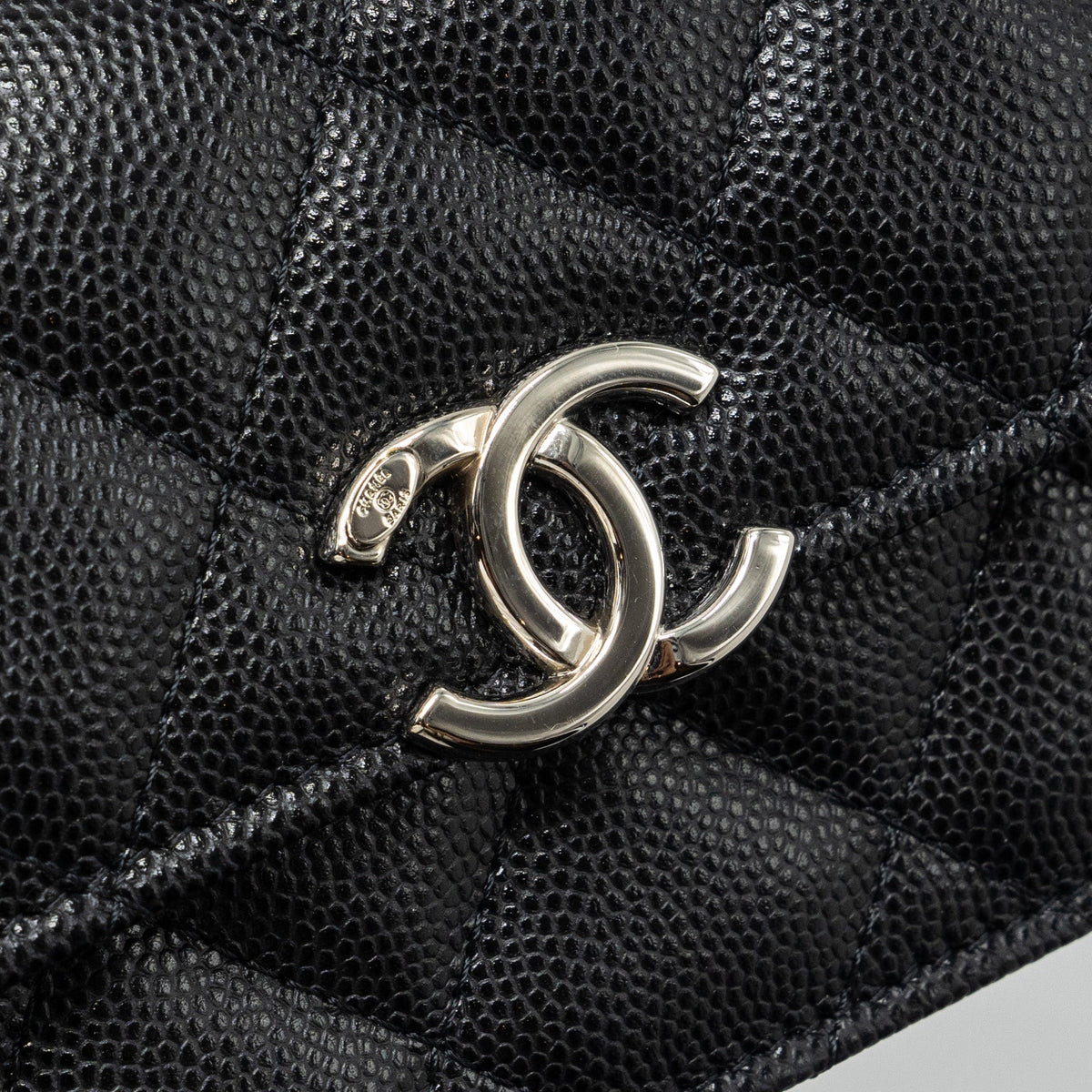 CHANEL 22S COCO LETTERING MINI FLAP BAG WITH ENAMEL TOP HANDLE CAVIAR BLACK SHW