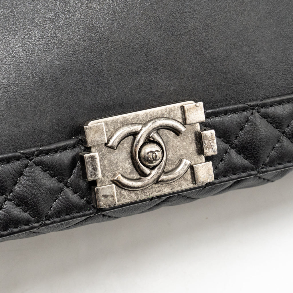 Chanel new medium boy bag soft calfskin black ruthenium silver hardware