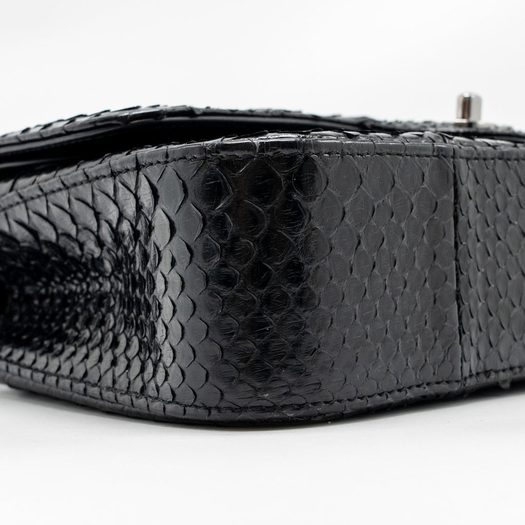 CHANEL MEDIUM CLASSIC DOUBLE FLAP BAG PYTHON BLACK SHW