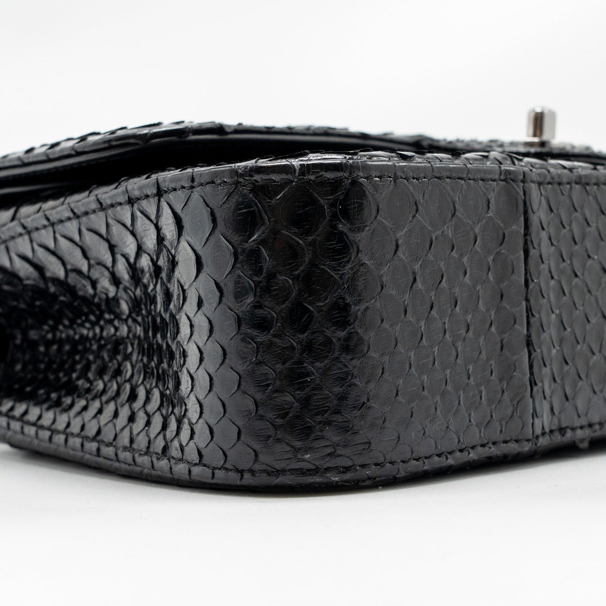 CHANEL MEDIUM CLASSIC DOUBLE FLAP BAG PYTHON BLACK SHW