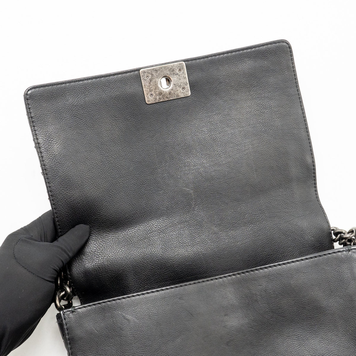 Chanel new medium boy bag soft calfskin black ruthenium silver hardware