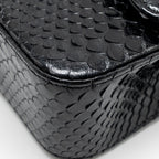 CHANEL MEDIUM CLASSIC DOUBLE FLAP BAG PYTHON BLACK SHW