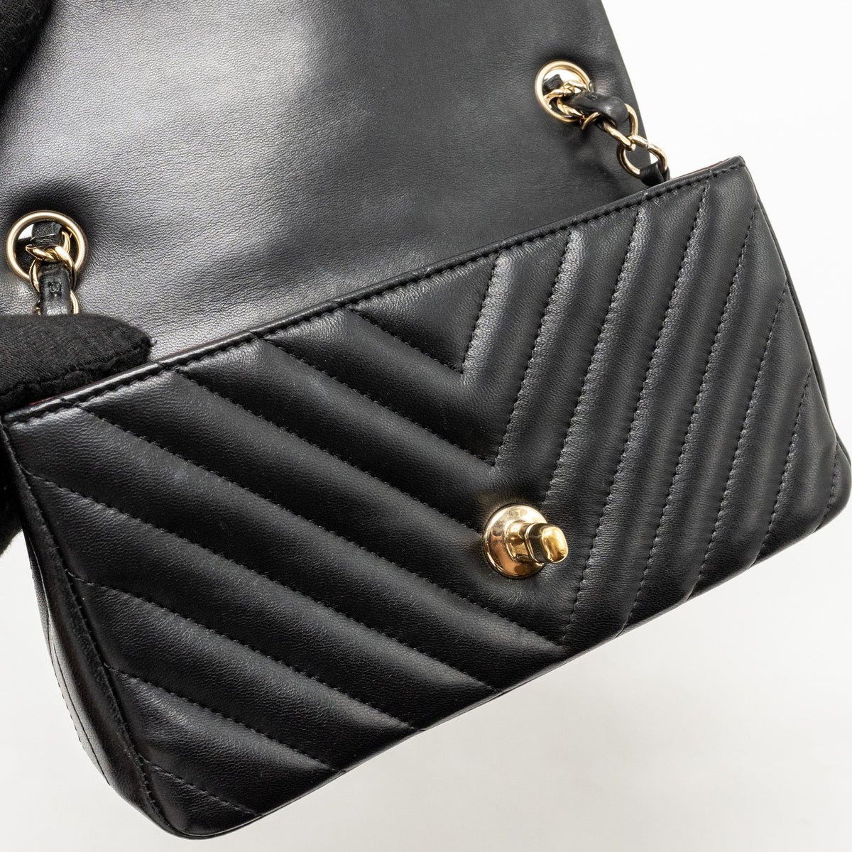 CHANEL MINI RECTANGULAR FLAP BAG CHEVRON LAMBSKIN BLACK LGHW