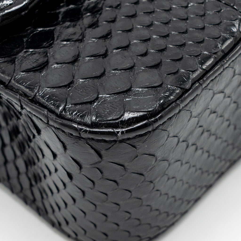 CHANEL MEDIUM CLASSIC DOUBLE FLAP BAG PYTHON BLACK SHW