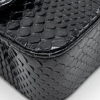 CHANEL MEDIUM CLASSIC DOUBLE FLAP BAG PYTHON BLACK SHW