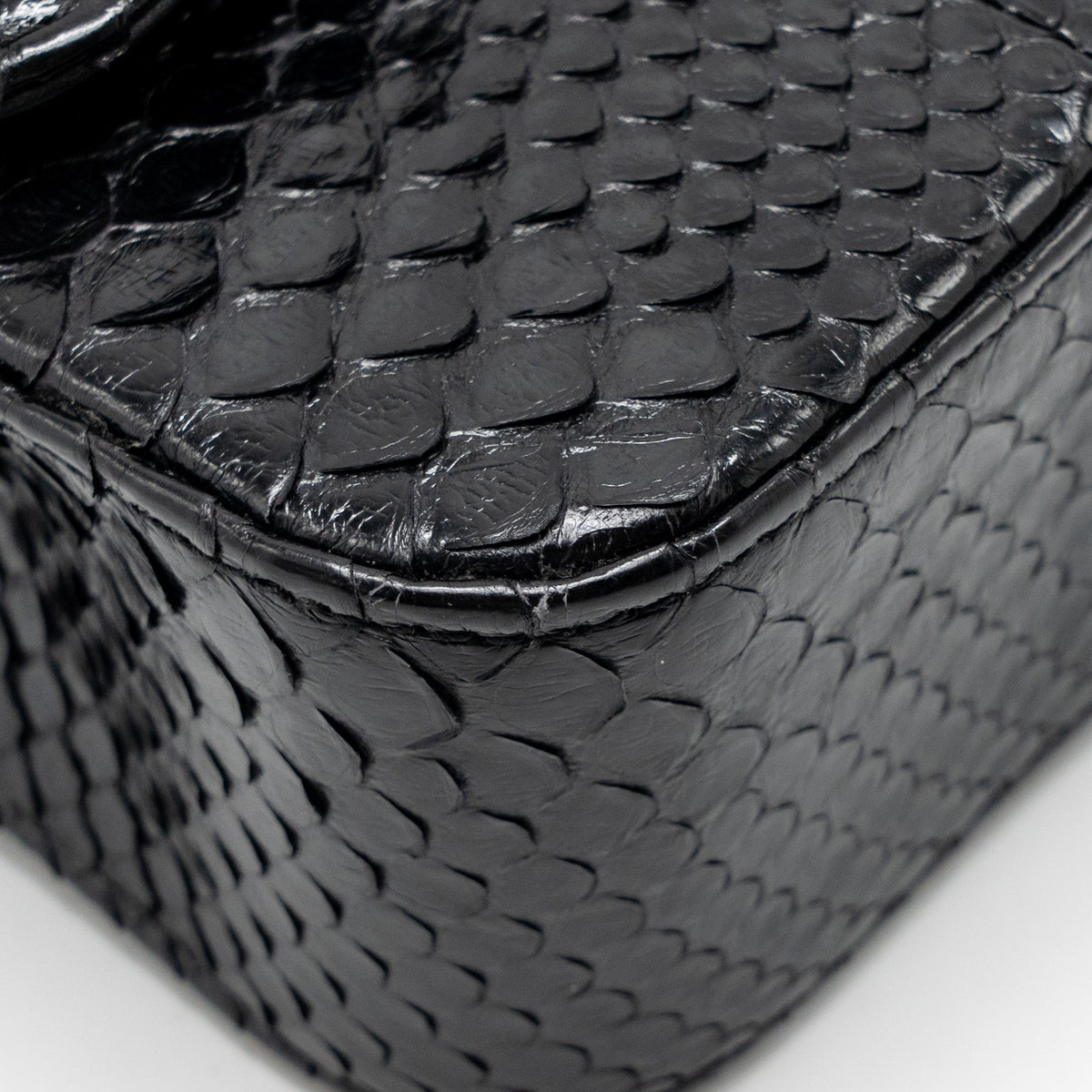 CHANEL MEDIUM CLASSIC DOUBLE FLAP BAG PYTHON BLACK SHW