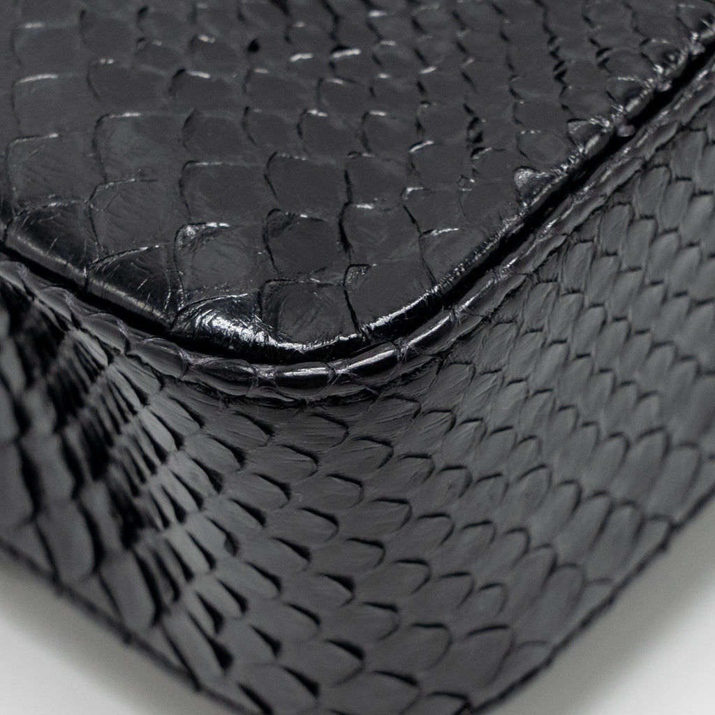 CHANEL MEDIUM CLASSIC DOUBLE FLAP BAG PYTHON BLACK SHW