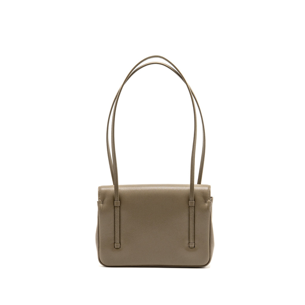 Chanel Small Preppy Coco Shoulder Flap Bag Grained Shiny Calfskin Dark Khaki GHW (Microchip)