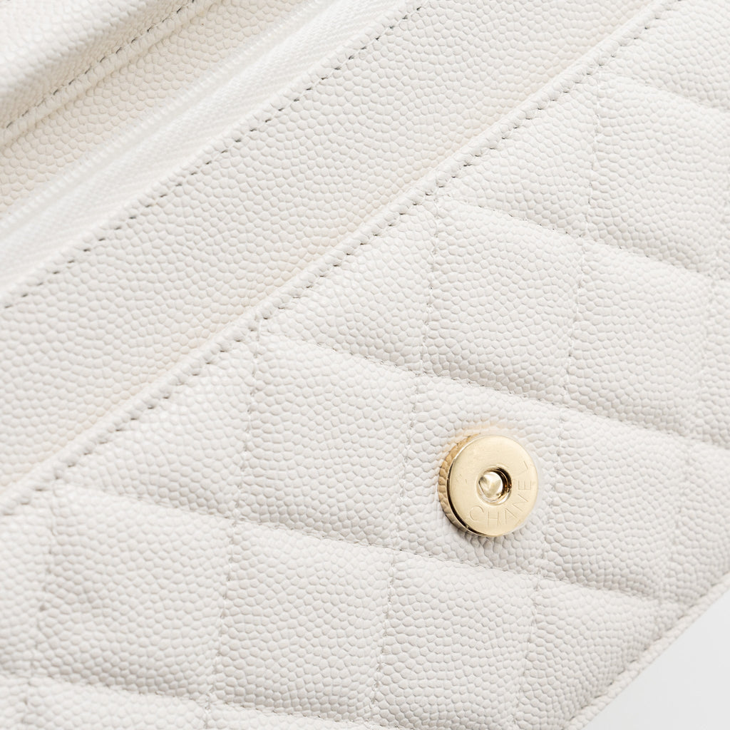 CHANEL CLASSIC WALLET ON CHAIN CAVIAR WHITE LGHW (MICROCHIP)