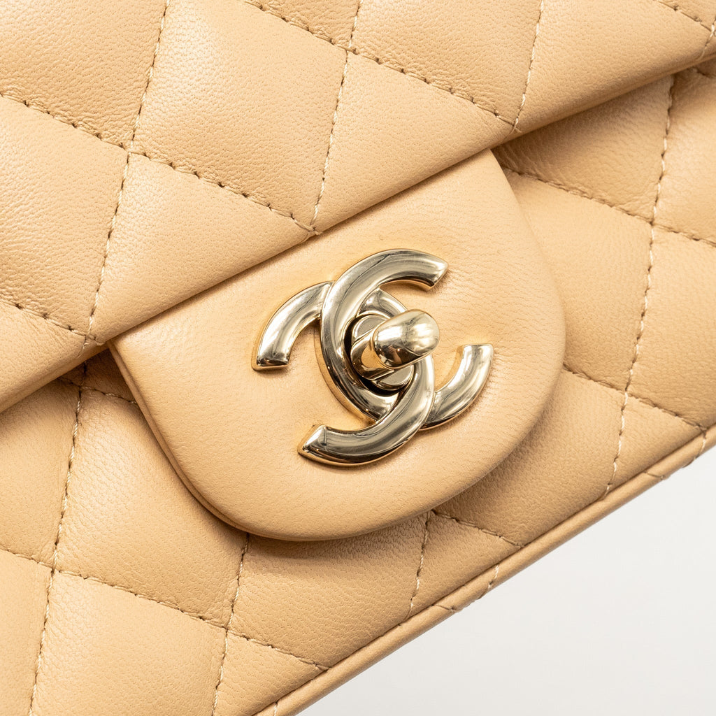 CHANEL MINI SQUARE FLAP BAG LAMBSKIN BEIGE LGHW (MICROCHIP)