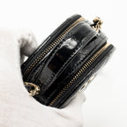 CHANEL 22B TOP HANDLE MINI ROUND VANITY CASE WITH CHAIN SHINY LAMBSKIN BLACK LGHW (MICROCHIP)