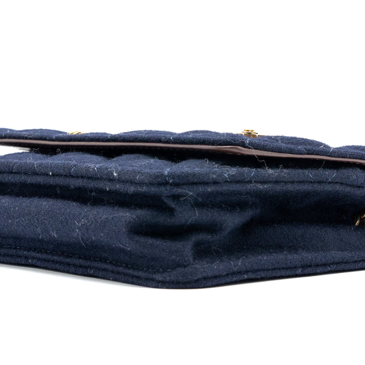 CHANEL 18A CHARMING NAVY WALLET ON CHAIN WOOL/CALFSKIN NAVY GHW