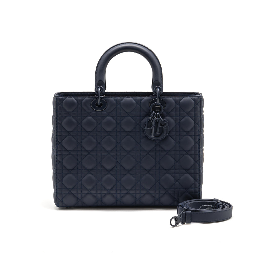 Dior Large Lady Dior Cannage Calfskin Dark Blue with Dark Blue Hardware