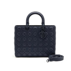 Dior Large Lady Dior Cannage Calfskin Dark Blue with Dark Blue Hardware