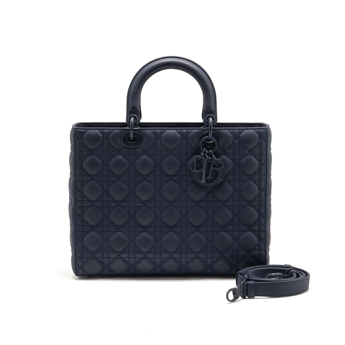 Dior Large Lady Dior Cannage Calfskin Dark Blue with Dark Blue Hardware