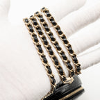 CHANEL 22B TOP HANDLE MINI ROUND VANITY CASE WITH CHAIN SHINY LAMBSKIN BLACK LGHW (MICROCHIP)