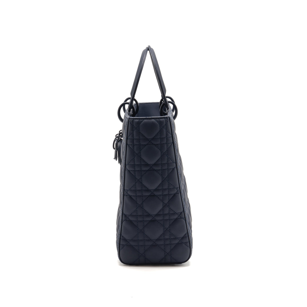 Dior Large Lady Dior Cannage Calfskin Dark Blue with Dark Blue Hardware