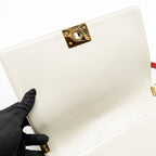 CHANEL BOY BAG METAL SQUARED LAMBSKIN WHITE/RED GHW