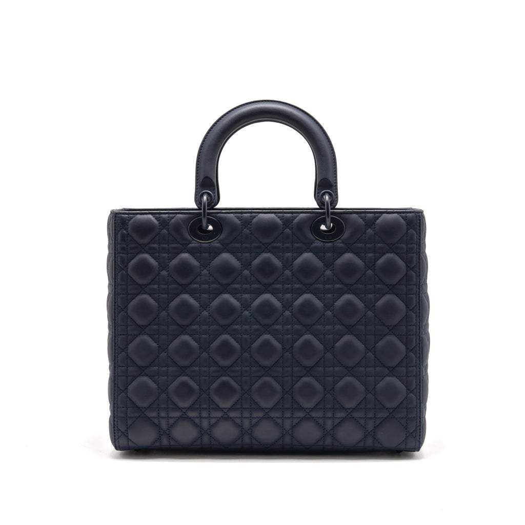 Dior Large Lady Dior Cannage Calfskin Dark Blue with Dark Blue Hardware