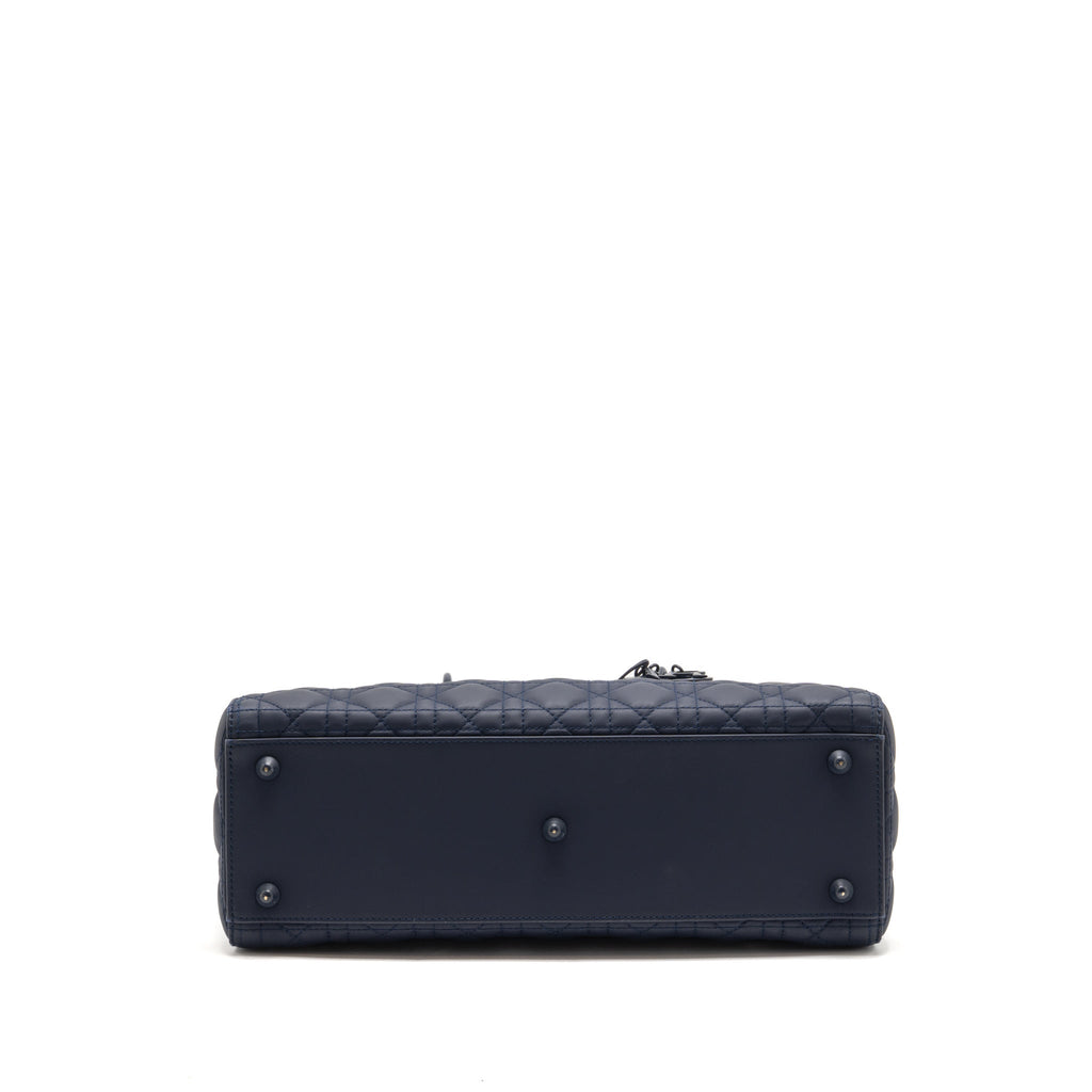 Dior Large Lady Dior Cannage Calfskin Dark Blue with Dark Blue Hardware