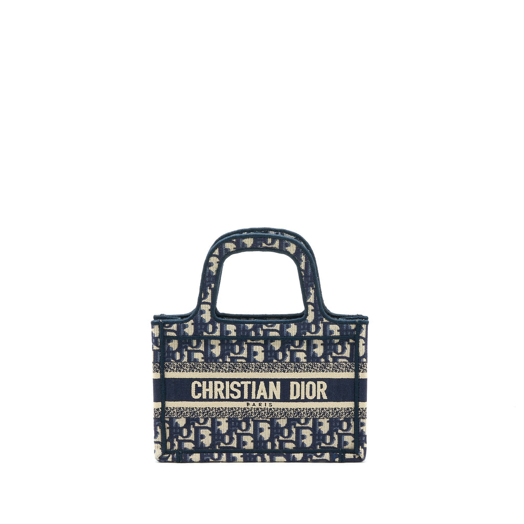 DIOR MINI BOOK TOTE BLUE OBLIQUE EMBROIDERY