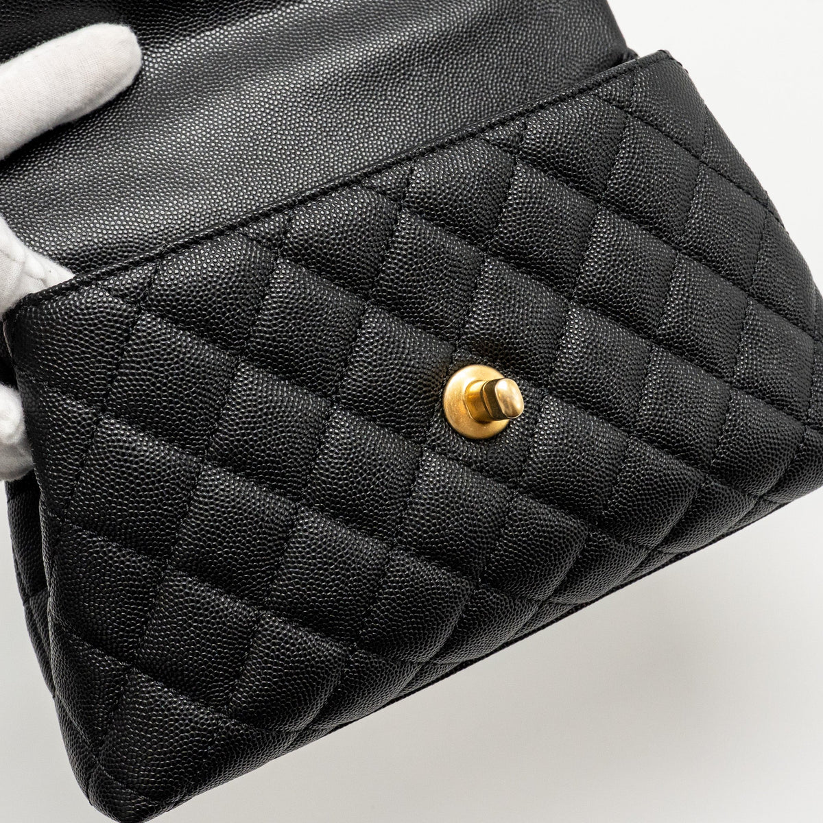 CHANEL SMALL COCO HANDLE WITH PYTHON HANDLE CAVIAR BLACK/BURGUNDY GHW
