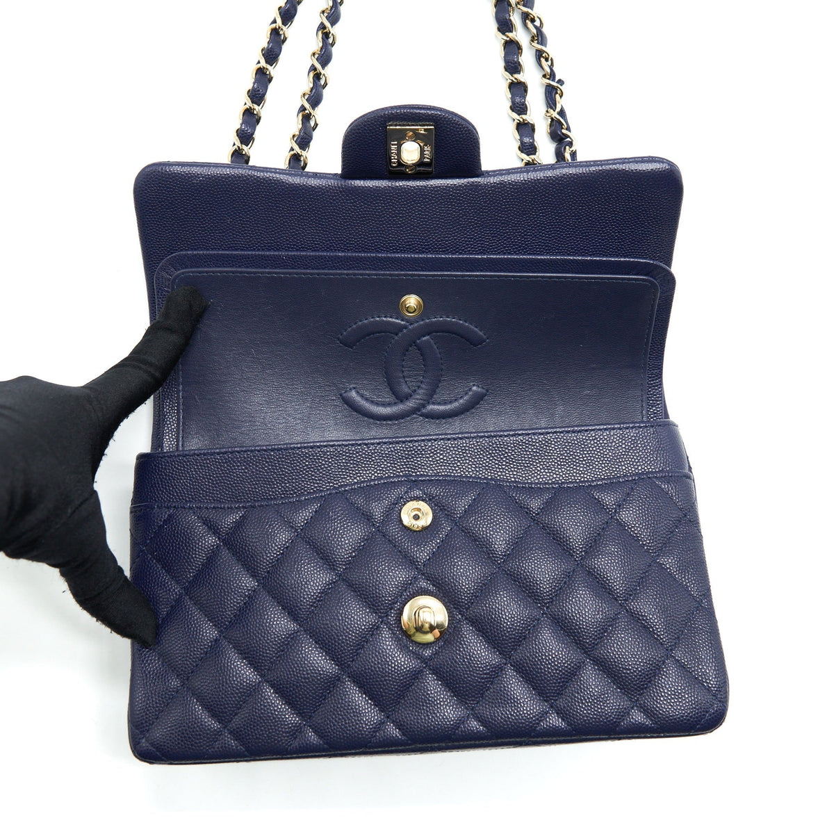 CHANEL SMALL CLASSIC FLAP BAG CAVIAR DARK BLUE LGHW