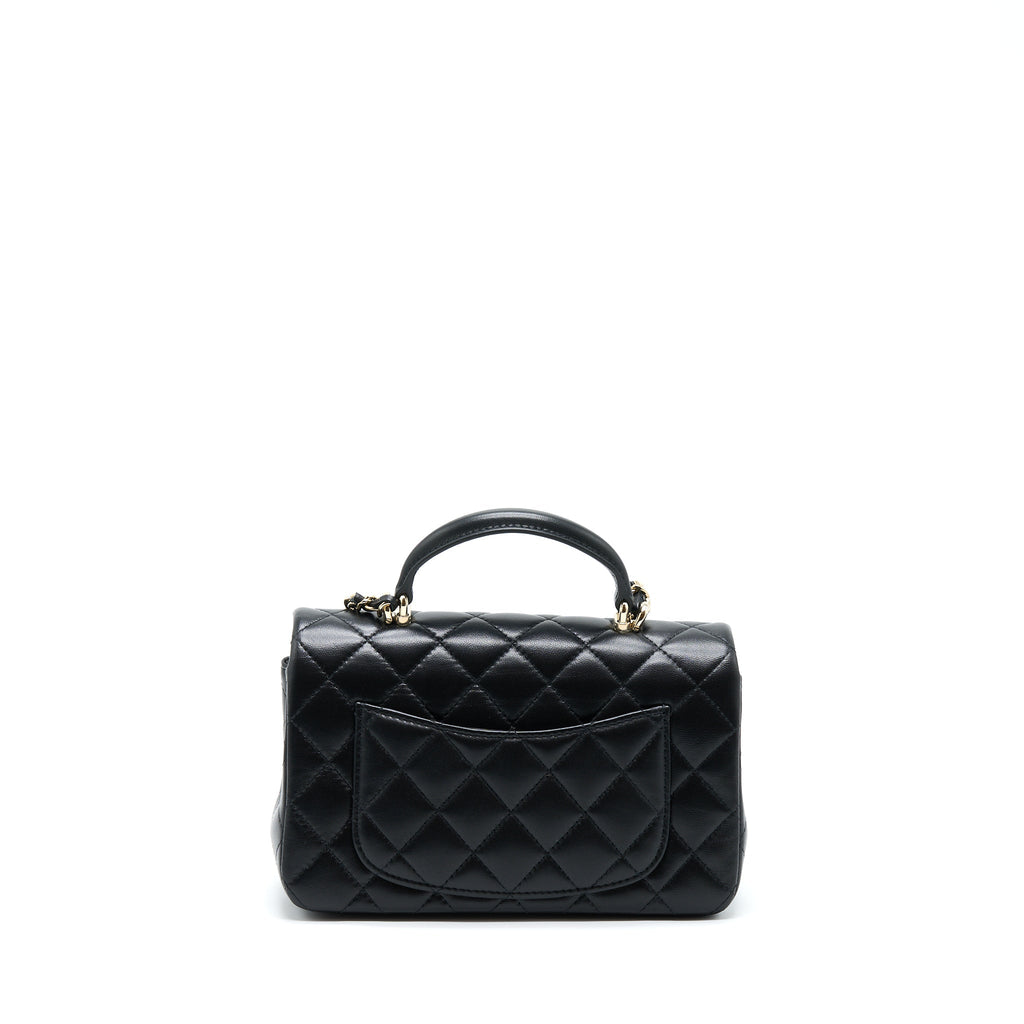 CHANEL 22A TOP HANDLE MINI RECTANGULAR FLAP BAG LAMBSKIN BLACK GHW (MICROCHIP)