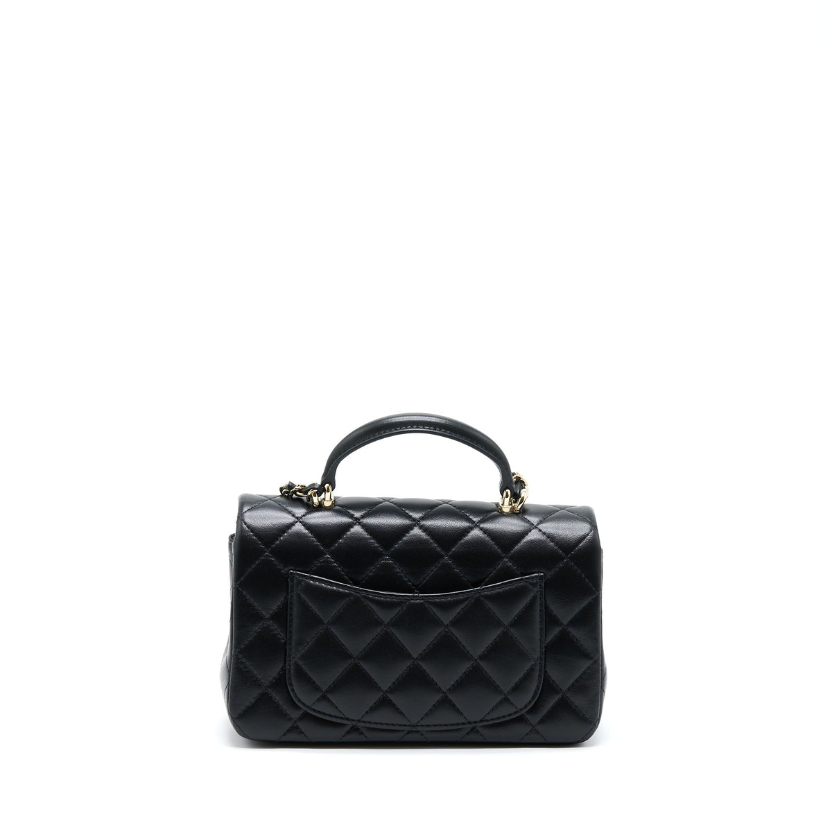 CHANEL 22A TOP HANDLE MINI RECTANGULAR FLAP BAG LAMBSKIN BLACK GHW (MICROCHIP)