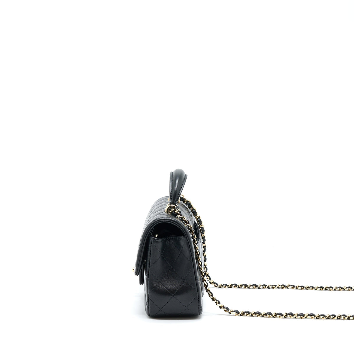 CHANEL 22A TOP HANDLE MINI RECTANGULAR FLAP BAG LAMBSKIN BLACK GHW (MICROCHIP)