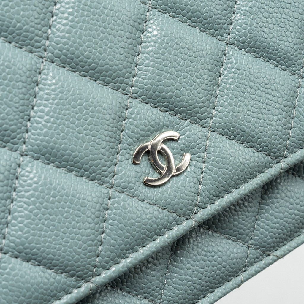 CHANEL CLASSIC WALLET ON CHAIN CAVIAR LIGHT BLUE SHW