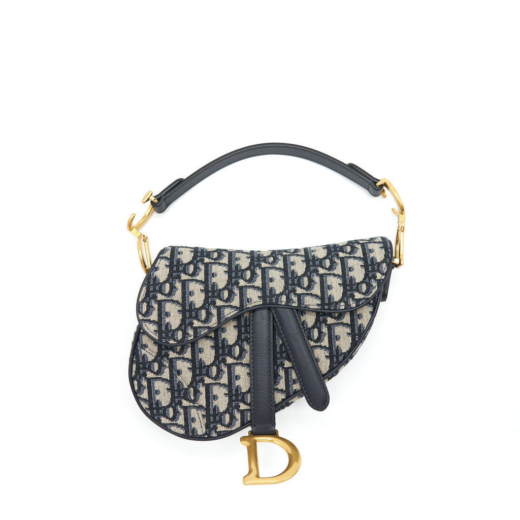 DIOR MINI SADDLE BLUE OBLIQUE GHW