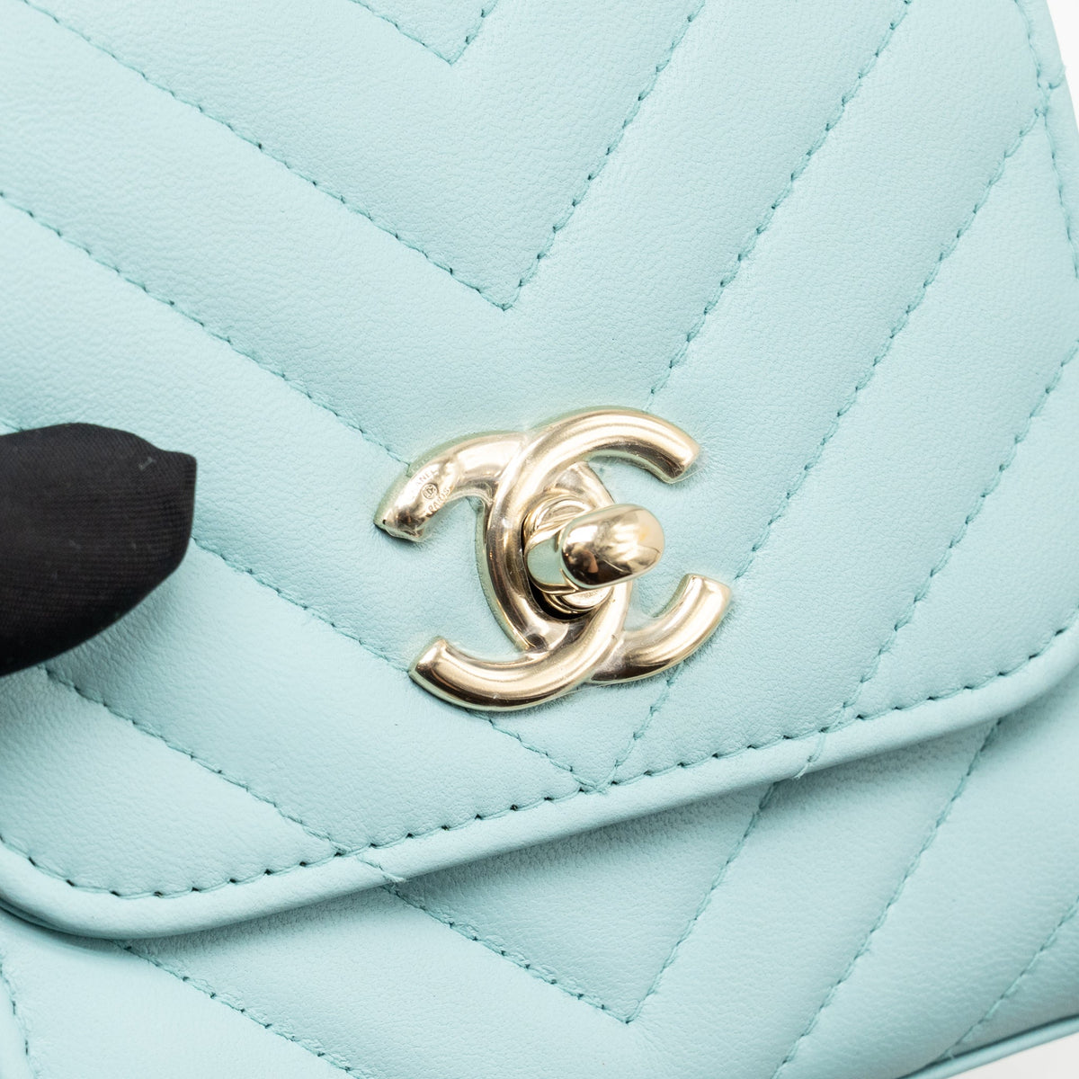 Chanel chevron mini trendy cc clutch with chain lambskin light blue LGHW