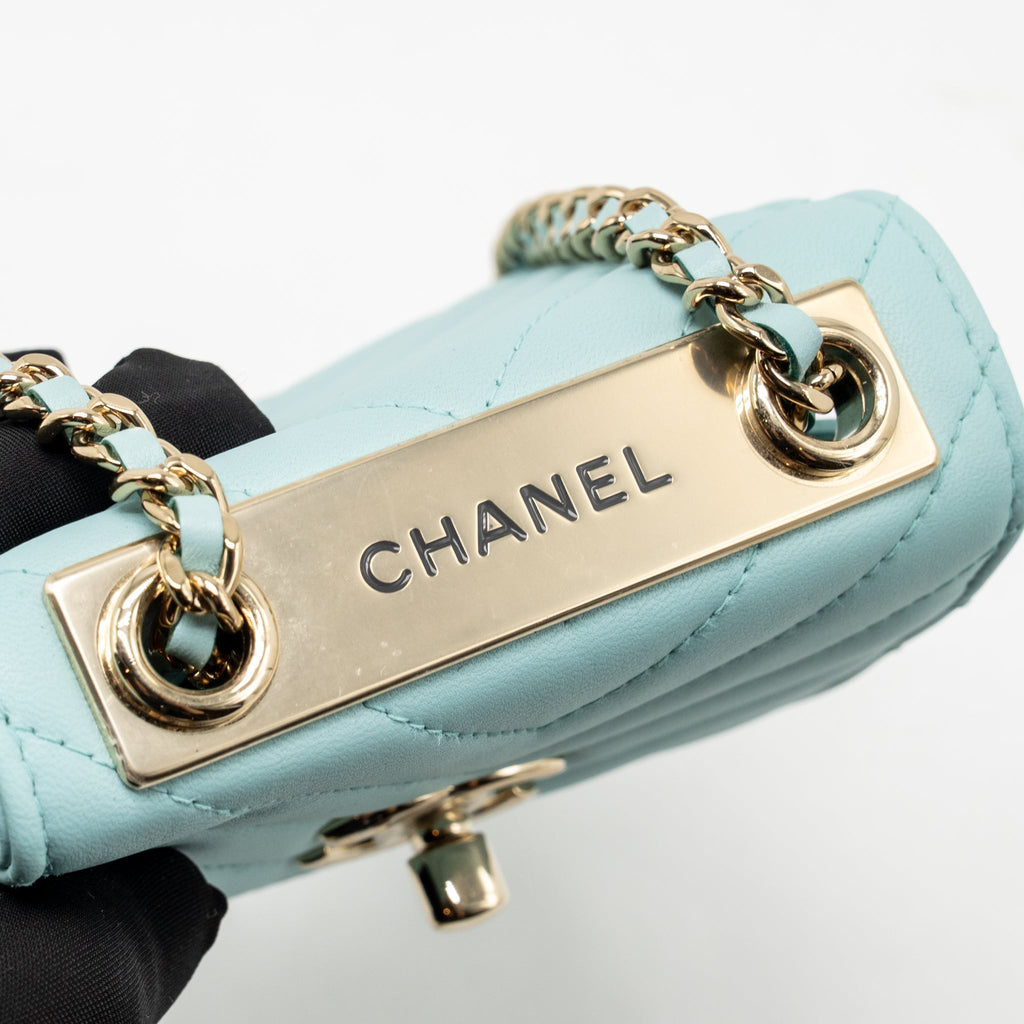 Chanel chevron mini trendy cc clutch with chain lambskin light blue LGHW