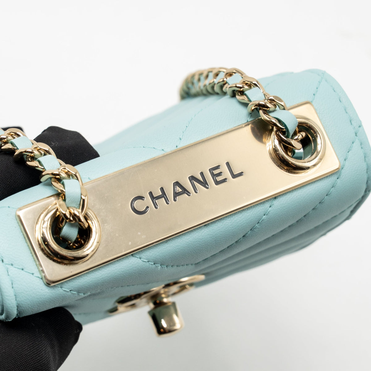 Chanel chevron mini trendy cc clutch with chain lambskin light blue LGHW