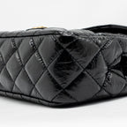 CHANEL 23C SMALL HOBO BAG SHINY CALFSKIN BLACK BRUSHED GHW (MICROCHIP)