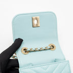 Chanel chevron mini trendy cc clutch with chain lambskin light blue LGHW