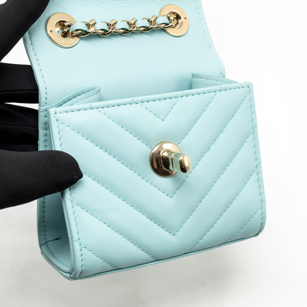 Chanel chevron mini trendy cc clutch with chain lambskin light blue LGHW