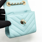 Chanel chevron mini trendy cc clutch with chain lambskin light blue LGHW
