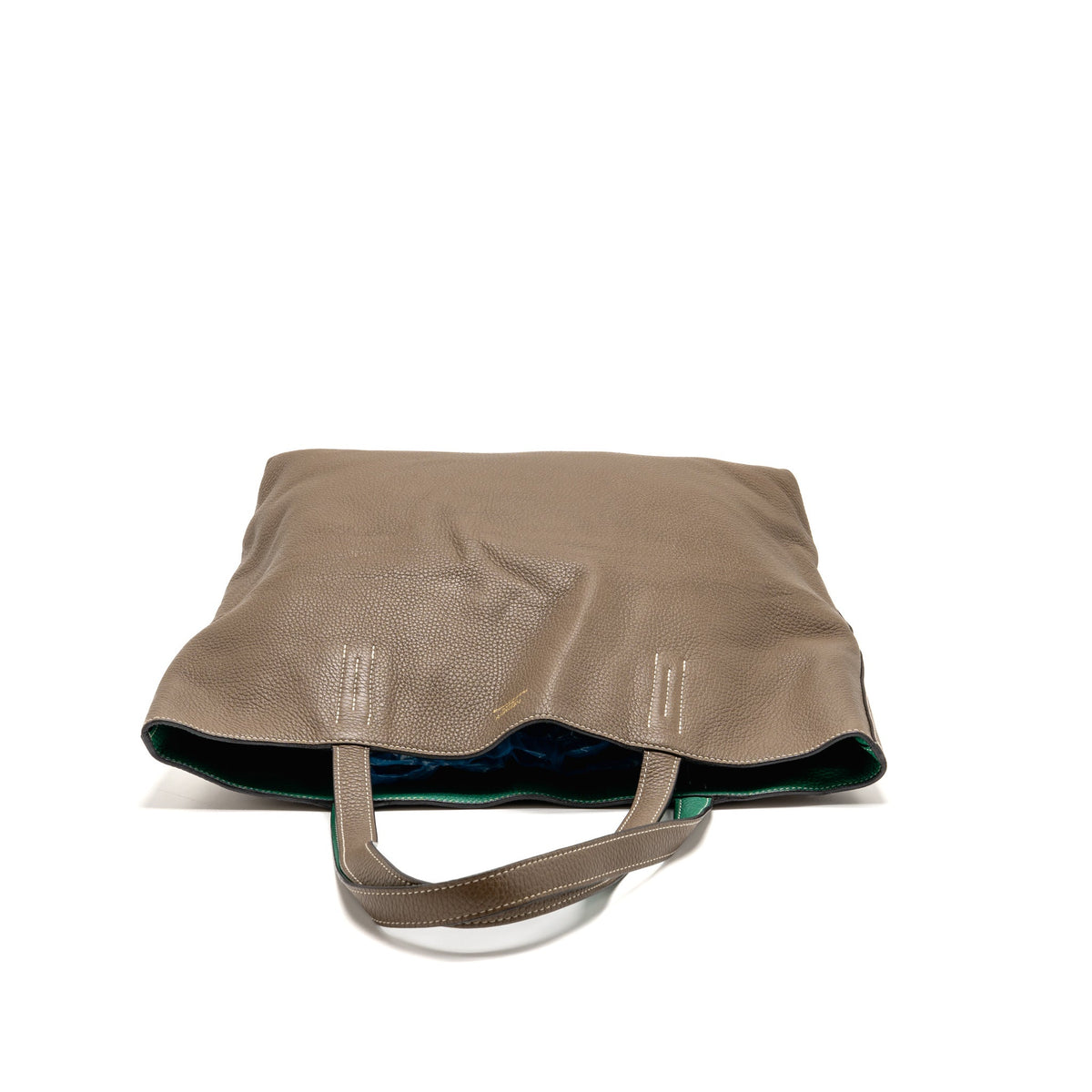 Hermes double sense tote bag clemence etoupe/green