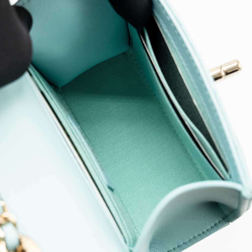 Chanel chevron mini trendy cc clutch with chain lambskin light blue LGHW