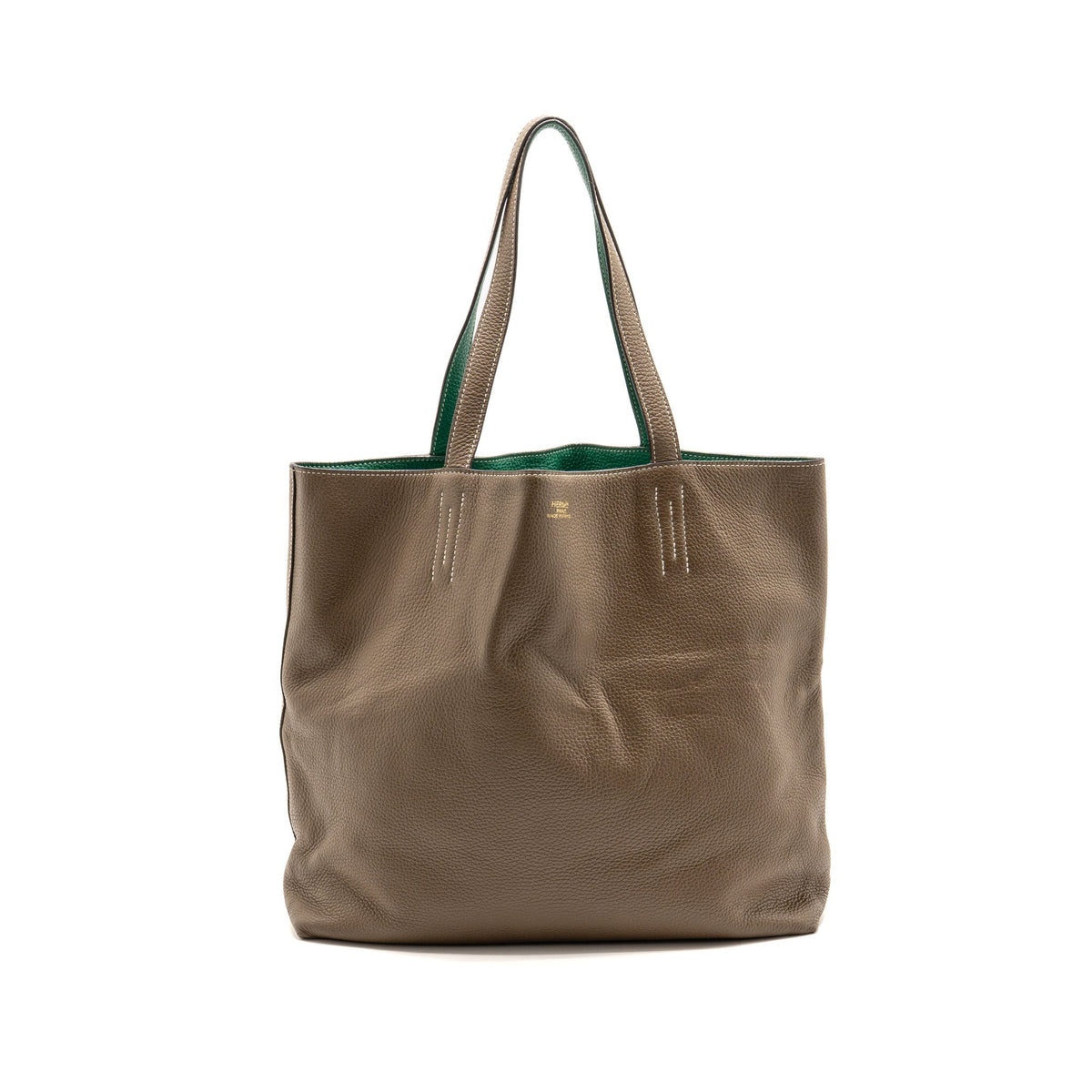 Hermes double sense tote bag clemence etoupe/green