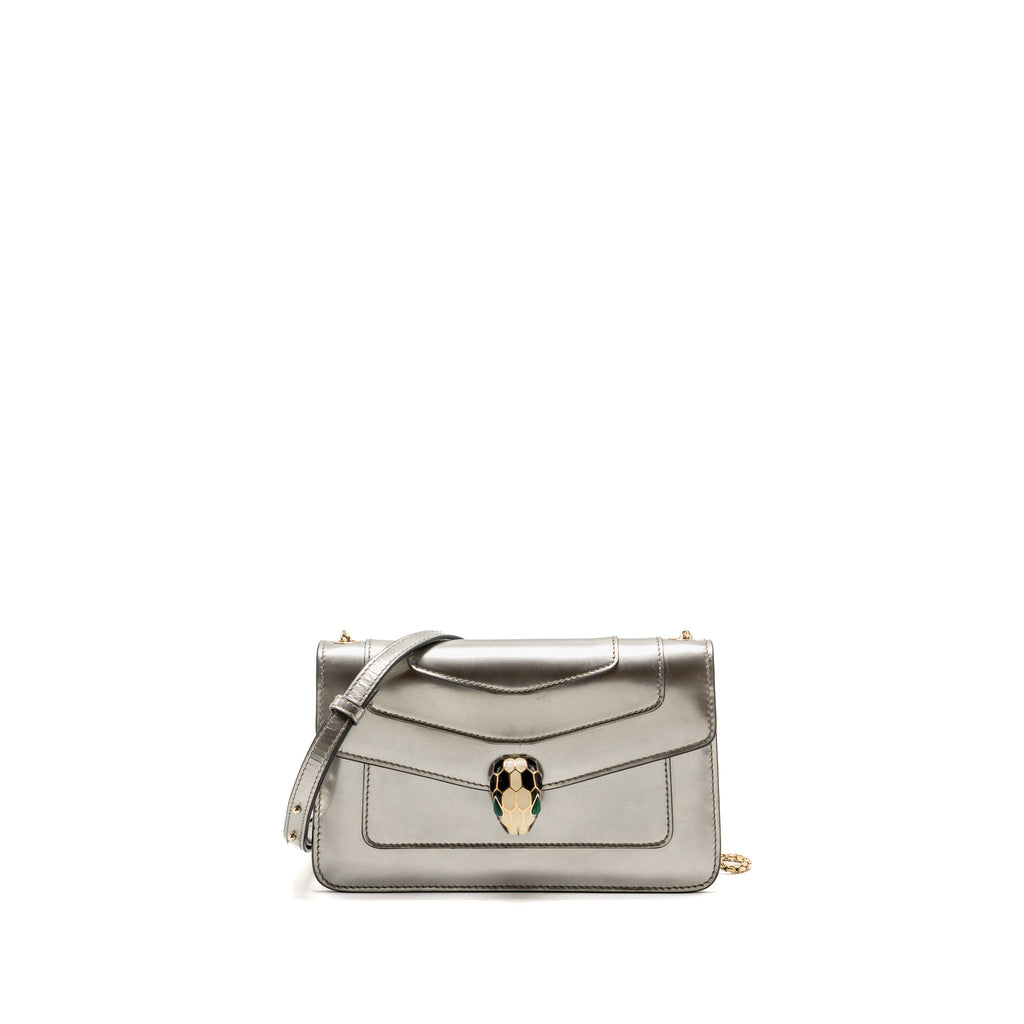 Bvlgari Serpenti Forever Flap Bag Calfskin Metallic Silver LGHW